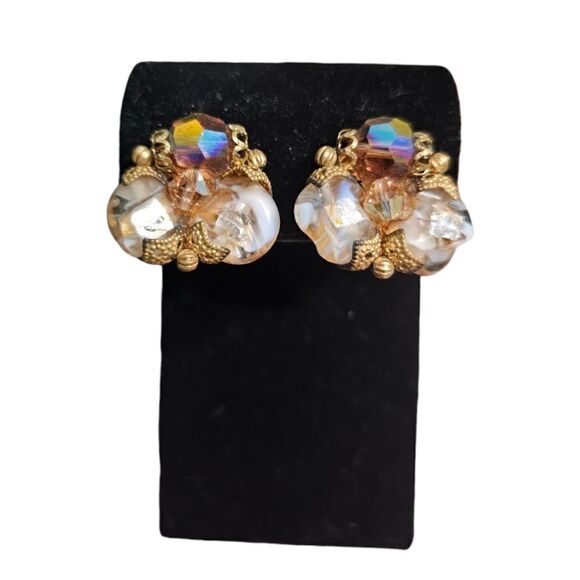 Vintage Aurora Borealis Cluster Clip-on Earrings - Picture 12 of 12